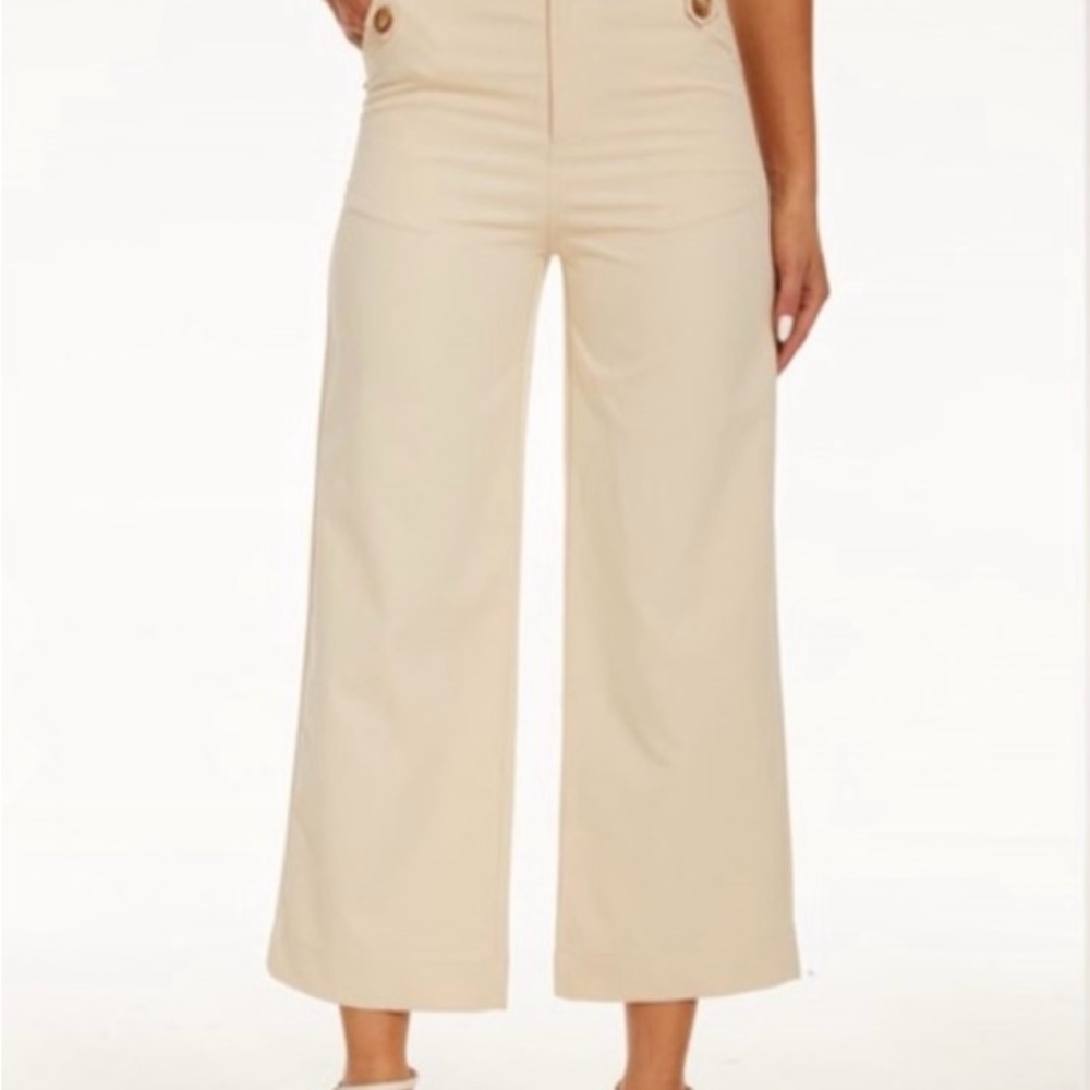 *NEW*SPANX Stretch Twill Cream/Tan/Beige Wide Leg Cropped Pants